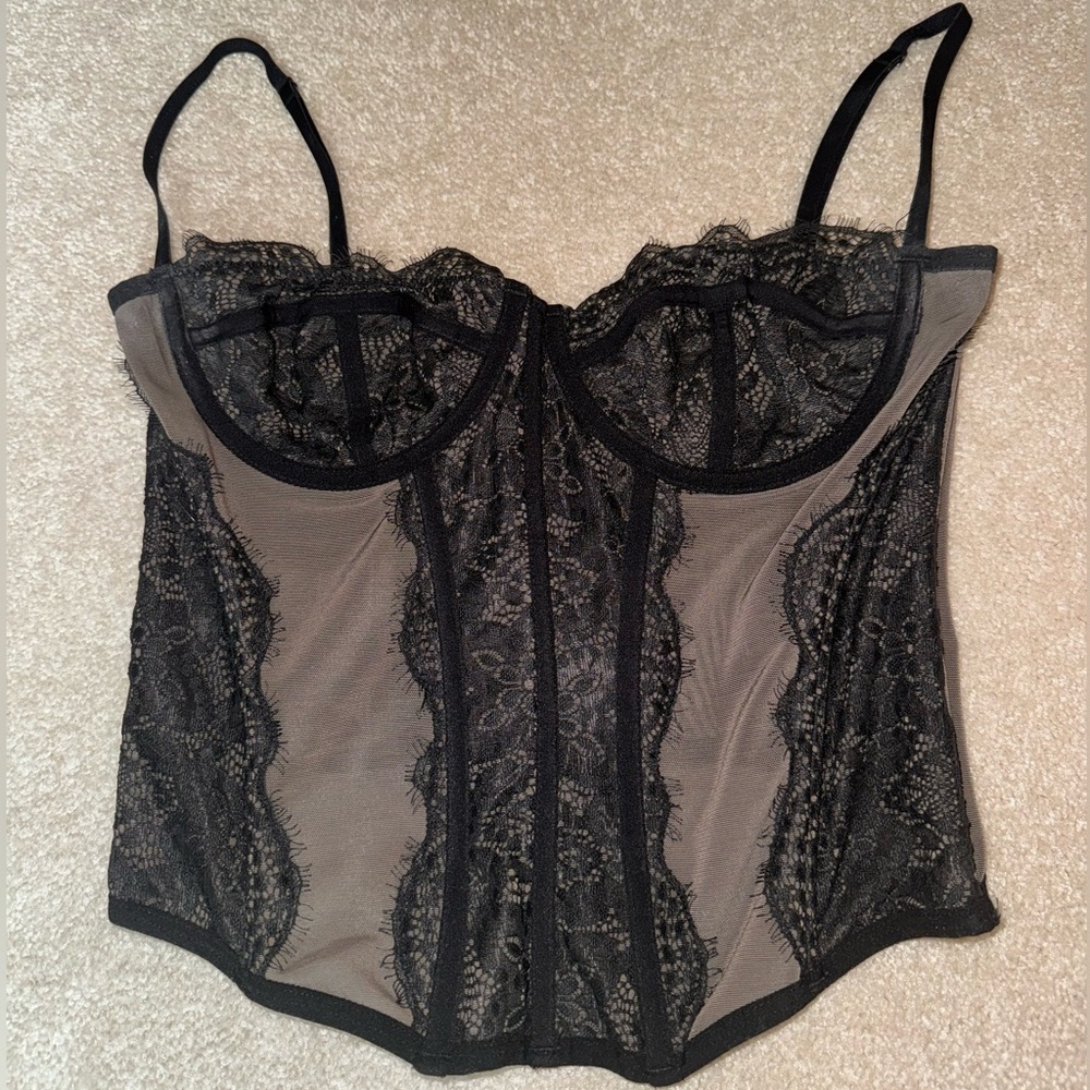 Urban Outfitters Out From Under Black Modern Love Lace Corset Top